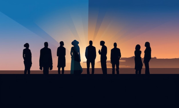 Foto gruppe von menschen silhouette im sonnenuntergang