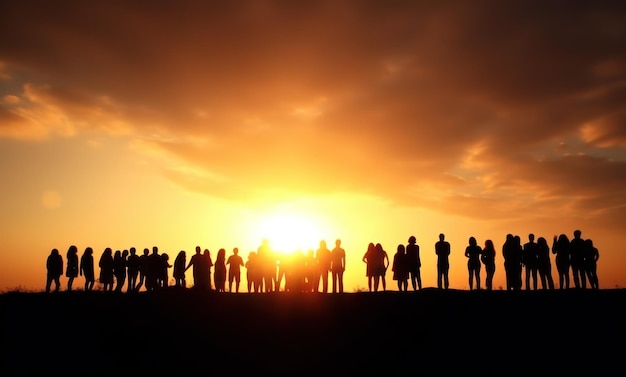 Gruppe von Menschen Silhouette im Sonnenuntergang