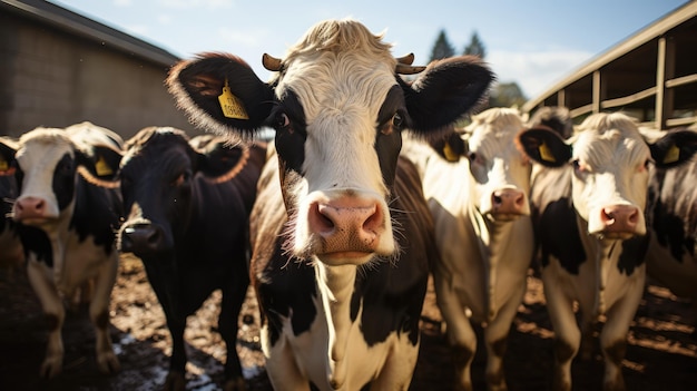 Gruppe von Milchkühen in einem modernen Viehstall