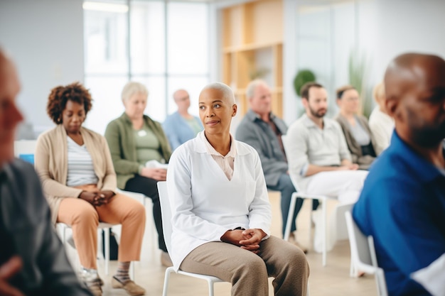 Gruppe von Patienten, die an einem Wellness-Workshop in einer Klinik teilnehmen