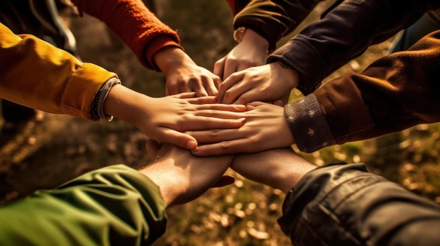 Gruppe von Personen, die Hände halten