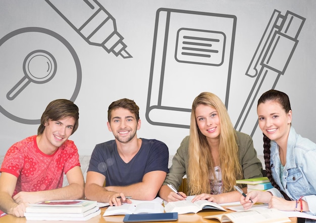 Foto gruppe von personen vor forschungsstudiengrafiken