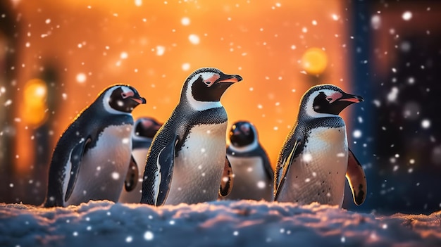 Gruppe von Pinguinen auf dem Schnee Schöner Pinguin