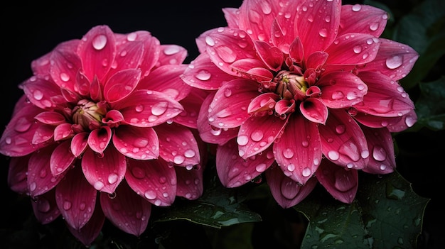 Gruppe von rosa Blumen mit Wassertropfen