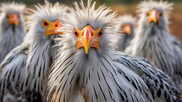 Foto gruppe von sekretärsvögeln aus nächster nähe