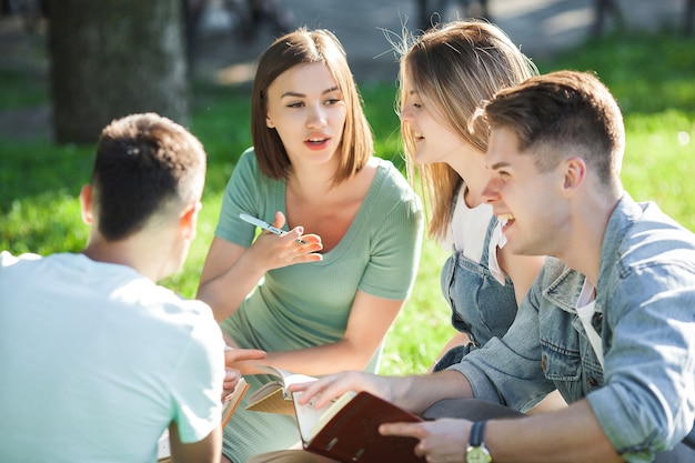 Gruppe von Studenten, die im Freien studieren