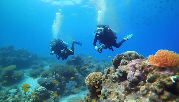 Gruppe von Tauchern erkundet Korallenriffe. Unterwassersport und tropische Urlaubsvariante 7