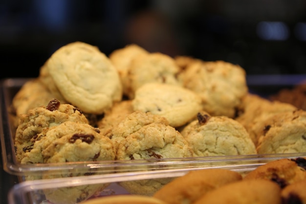 Gruppe von verschiedenen Keksen Chocolate Chip Haferflocken Rosinen weiße Schokolade