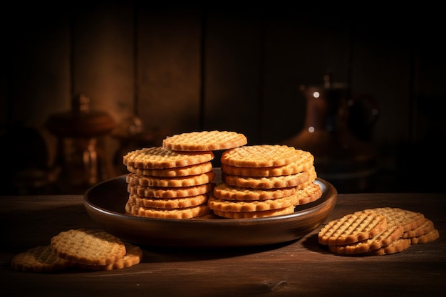 Gruppe von Wafer-Kekse auf einem Tisch aus Ligntholz