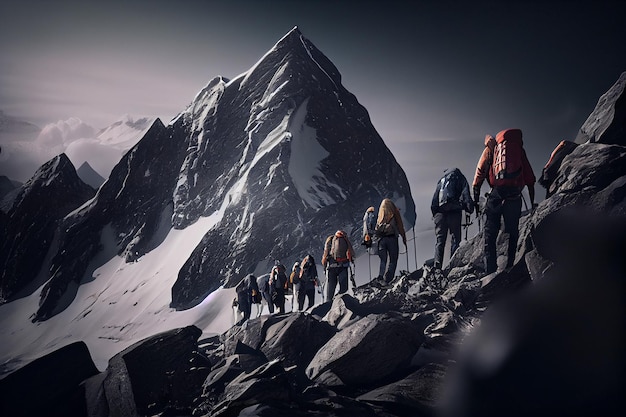 Gruppe von Wanderern auf der Wanderung generative ai