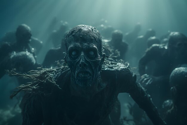 Foto gruppe von zombies unter wasser neuralnetzwerk generiert fotorealistisches bild