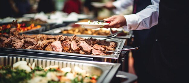 Foto gruppenverpflegung, buffet-essen im inneren eines luxusrestaurants