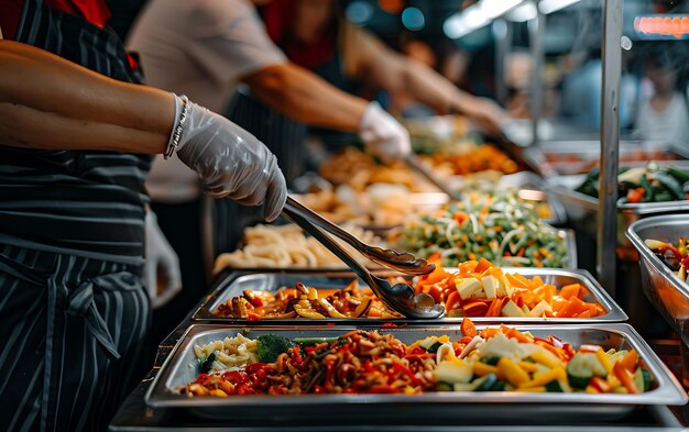 Foto gruppenverpflegung, buffet, speisen im inneren des restaurants