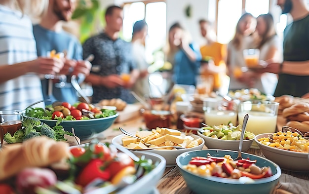 Foto gruppenverpflegung, buffet, speisen im inneren des restaurants