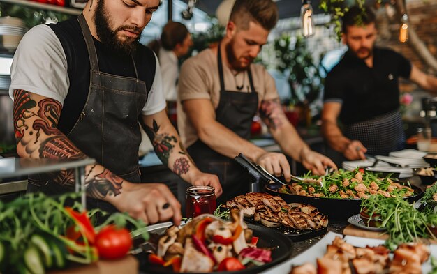 Foto gruppenverpflegung, buffet, speisen im inneren des restaurants