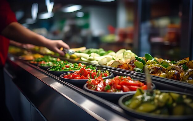 Foto gruppenverpflegung, buffet, speisen im inneren des restaurants