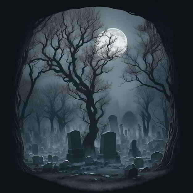 gruselige Friedhofsszene mit Mond