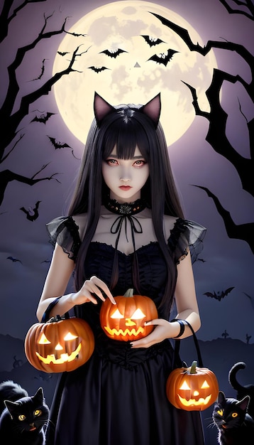 Gruselige Halloween-Mädchen mit Halloween-Hintergrund