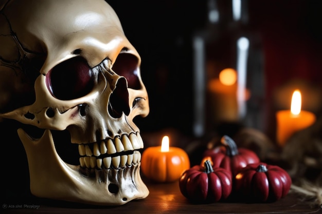 Gruselige Halloween-Nachtdekorationen und Totenkopf