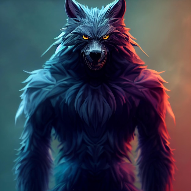 Gruselige schwarze Werwolf-Illustration Ganzkörper-3D-Rendering