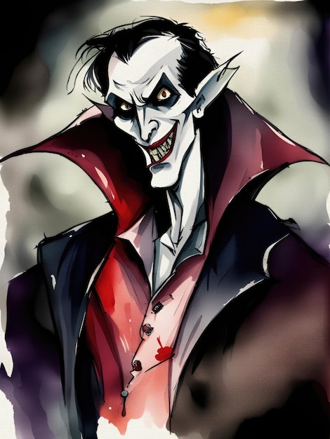Gruselige Vampir-Cartoon-Figur Illustration Dracula Aquarellmalerei