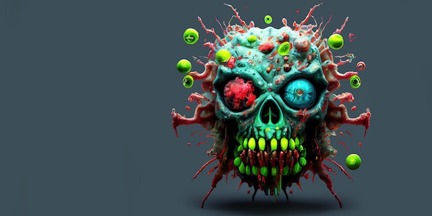 Gruselige Zombie-Virus-Mutation oder Superbug mit Schädelgesicht Generative KI