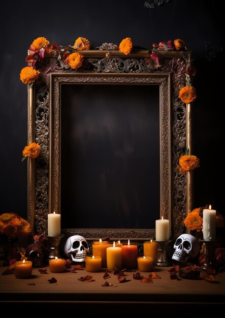 gruseliger Altar für Dia de Muertos mexikanischer Dia de Muertos Tag der toten Aquarellgrenze