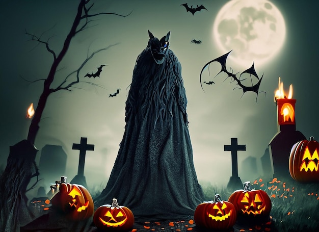 gruseliger Halloween-Hintergrund mit Fledermäusen und Zombie