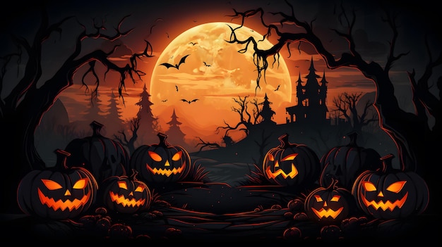 gruseliger Halloween-Hintergrund und Halloween-Kürbis-Banner-Design