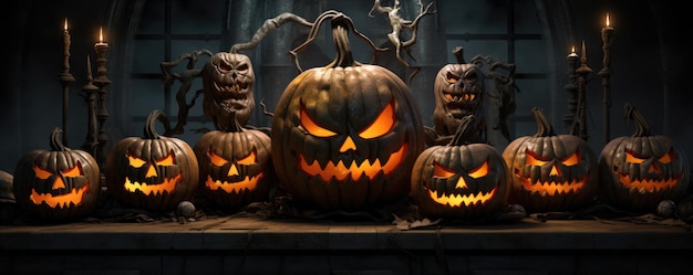 Gruseliger Halloween-Kürbis-Exemplar. Gruselige Halloween-Nacht. Generative KI