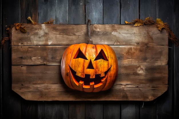 Gruseliger Halloween-Kürbishintergrund auf altem rustikalem Holz