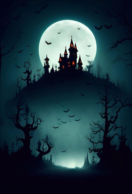 Gruseliger Hintergrund, Horrorhintergrund, Geisterwald für Halloween und generative Kunstillustrations-KI
