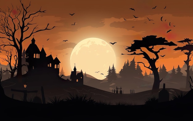 Gruseliger Nachthintergrund für Halloween-Banner AI Generative AI