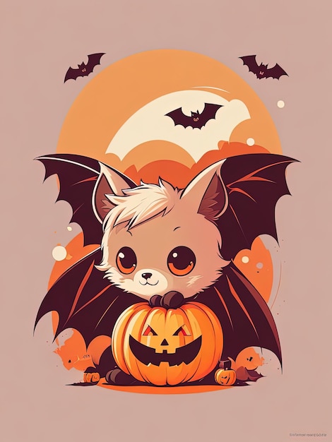 Gruseliges Fusion-Fledermaus-Halloween- und Kürbis-Logo für T-Shirt