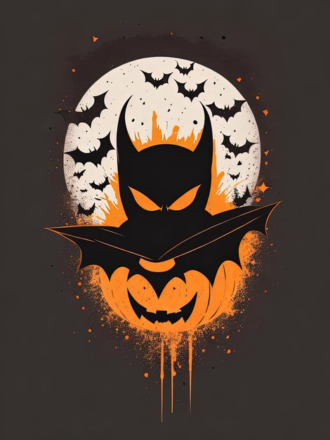 Gruseliges Fusion-Fledermaus-Halloween- und Kürbis-Logo für T-Shirt