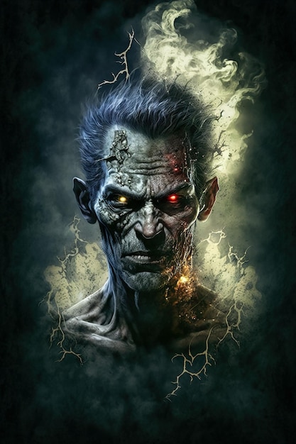Gruseliges Zombie-Porträt bei Nacht Gesicht eines untoten Mannes bei der generativen KI nach der Apokalypse