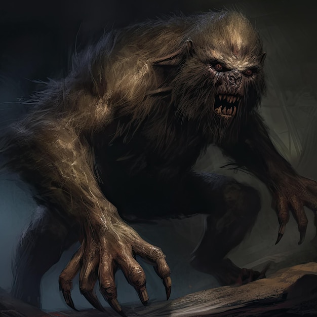 Gruseliges zotteliges Monster Bigfoot Generative KI-Illustration