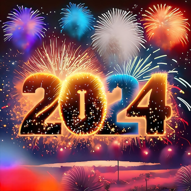 Grußkarte Frohes Neues Jahr 2024 Schönes Feiertags-Webbanner oder Plakatwand mit goldenem Funkeln