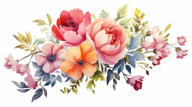 Grußkarte mit Aquarellblumen Handgezeichnete Illustration Generative KI