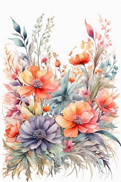 Grußkarte mit Aquarellblumen Handgezeichnete Illustration