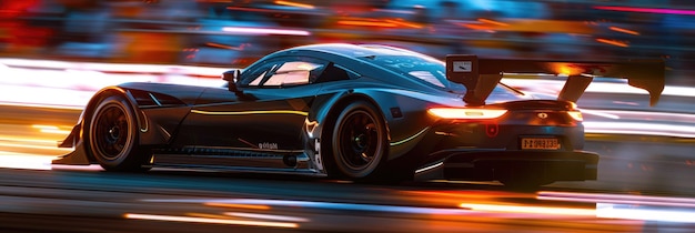 Foto gt super carro de corrida na pista do circuito enquanto dirige a alta velocidade aig