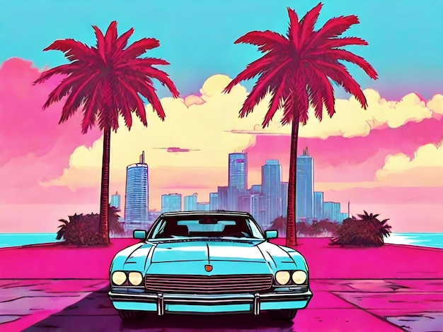 Foto gta 6 vice city homem de carro de miami sunset rosa