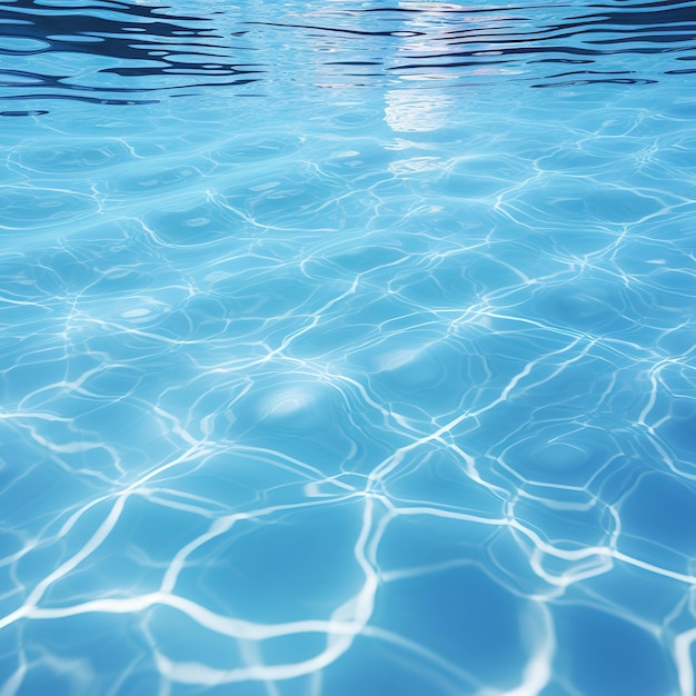 Água azul clara em uma piscina com a luz do sol brilhando e criando um belo reflexo