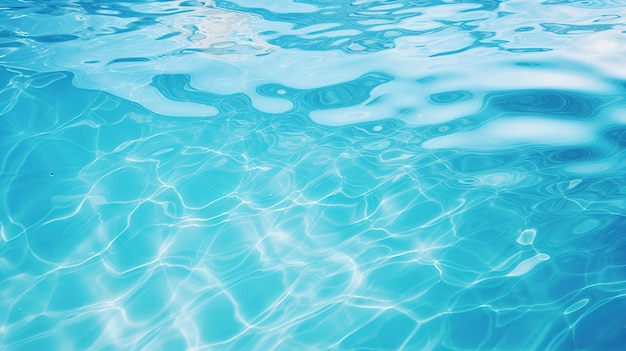 Água azul clara em uma piscina com a luz do sol brilhando e criando um belo reflexo