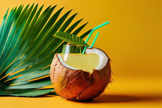 Água de coco verde em coco natural para beber