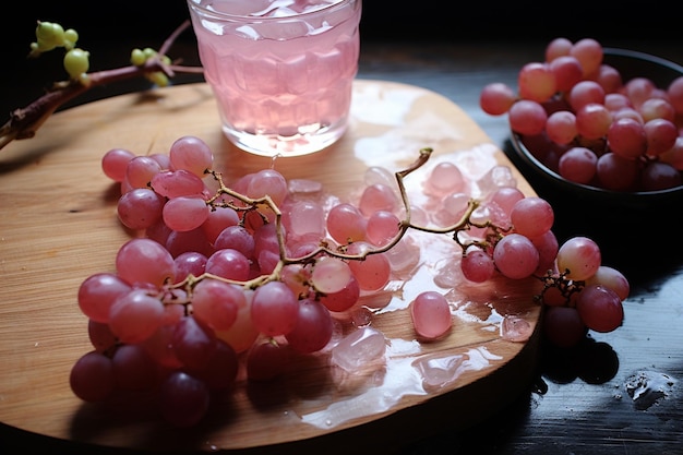 Água de uvas adornada com pedaços de uvas