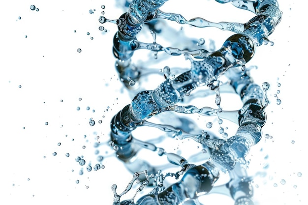 Água em forma de DNA isolada em fundo branco Fotografia de água manipulada em software