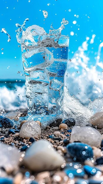 Água fresca e limpa enche um copo que representa pureza e refresco