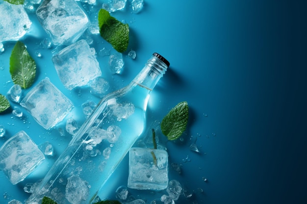 Água gelada adornada com cubos de gelo e um toque de menta revigorante
