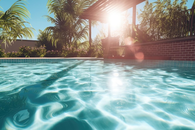 Água limpa da piscina brilhando à luz do sol